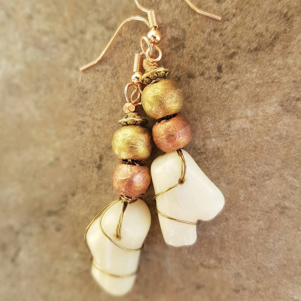White Bamboo Coral Tribal Earrings